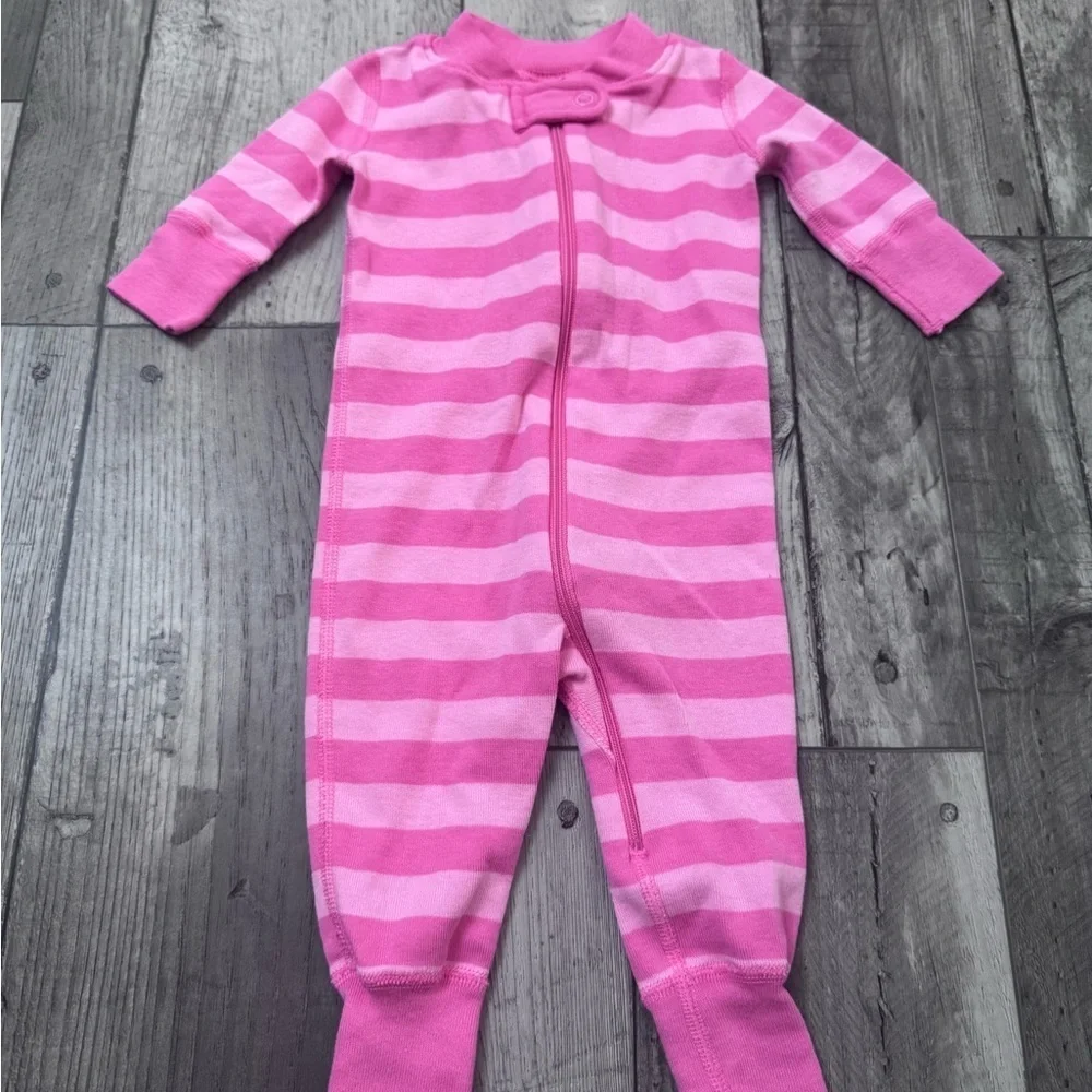 Hanna Andersson Baby Zip Pajamas PJs Sleeper Pink Striped One Piece 50cm 0-6 Mo